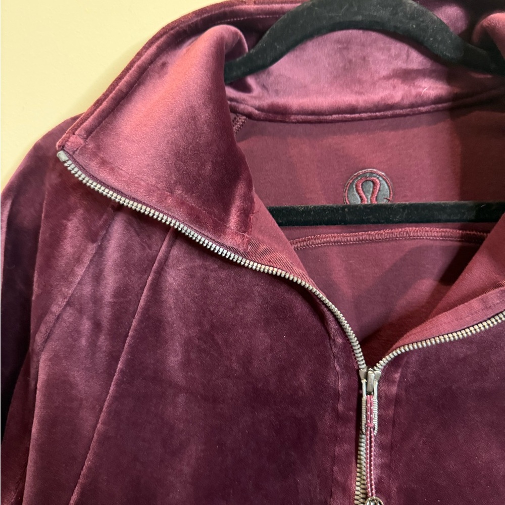 lululemon athletics plush velvet wine colored Half-Zip Sweatshirt - Picture 2 of 8